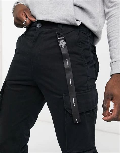 Bershka Cargo Pants With Key Chain In Black Asos Bershka Cargo