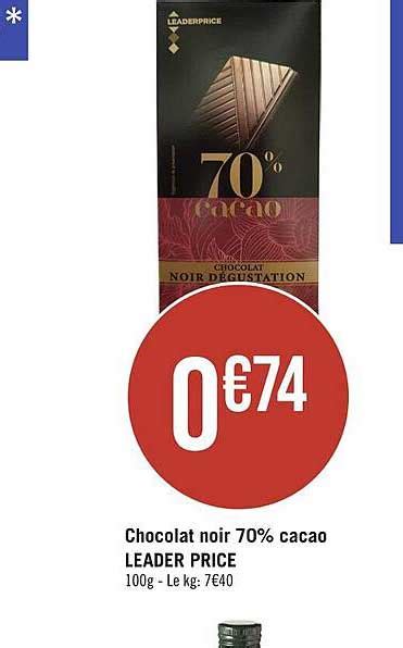 Promo Chocolat Noir 70 Cacao Leader Price chez Géant