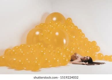 Nude Woman Between Many Yellow Balloons Stock Photo 1519224032 Shutterstock