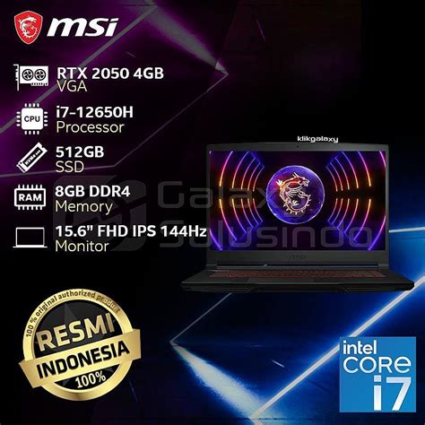 Jual Msi Gf63 12ucx 601id Thin Core I7 12650h 512gb Ssd 8gb Ram