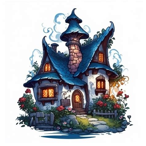 Premium Photo Cartoon Illustration Of A Fairy House With A Blue Roof