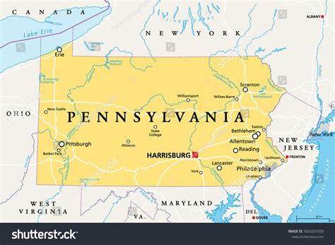 Pennsylvania Pa Political Map Officially Commonwealth Stock Vector ...