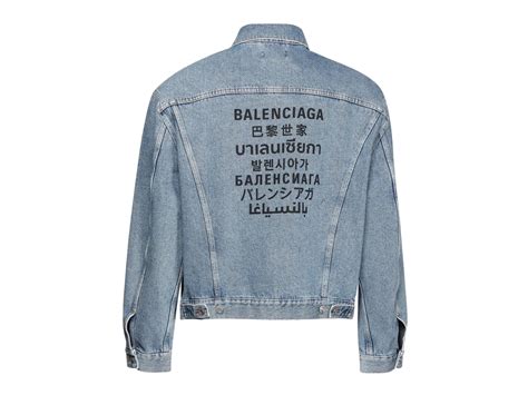 Sasom Apparel Balenciaga Multi Language Logo Print Denim Jacket Check