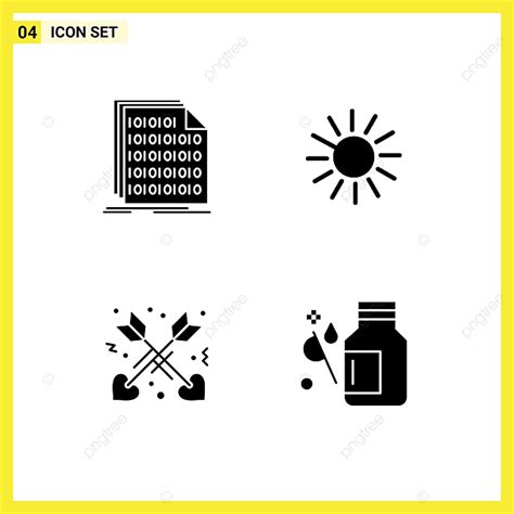 Set Of 4 Commercial Solid Glyphs Pack For Binary Vector Document Set