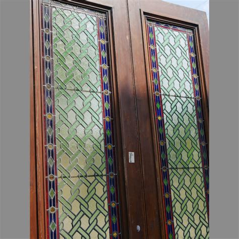 Antique Double Door Set With Fantastic Stained Glass Panels