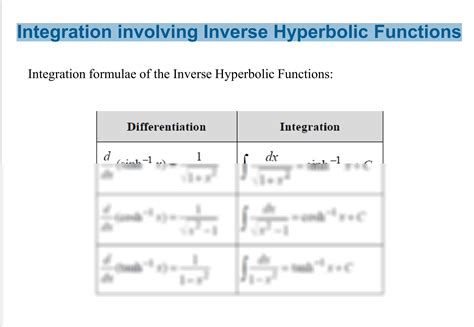 SOLUTION Integration Involving Inverse Hyperbolic Functions Studypool