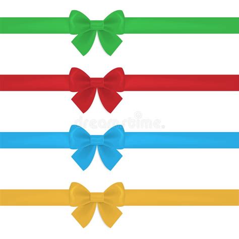 Set Of Decorative Red Bow With Horizontal Ribbon Stock Vector