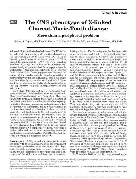 The Cns Phenotype Of X Linked Charcot Marie Tooth Disease More Than A Peripheral Problem Docslib