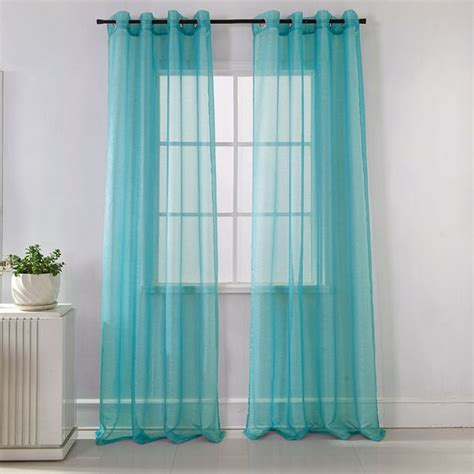 Lauren Sheer Metallic 54 X 90 In Single Grommet Curtain Panel In Aqua