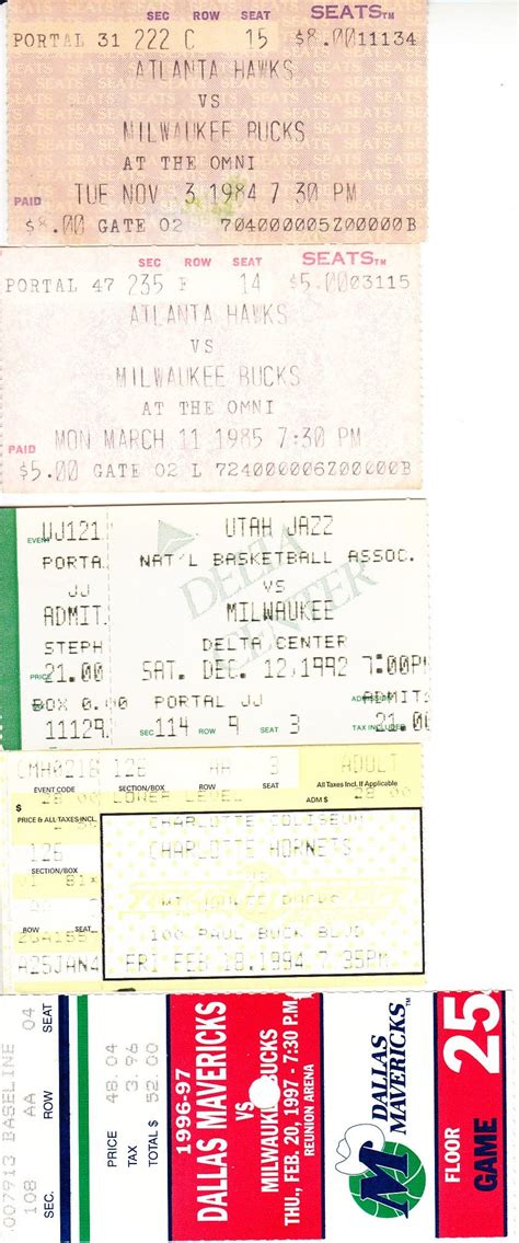 Milwaukee Bucks lot of 5 vintage road game ticket stubs (Ray Allen) | AutographsForSale.com