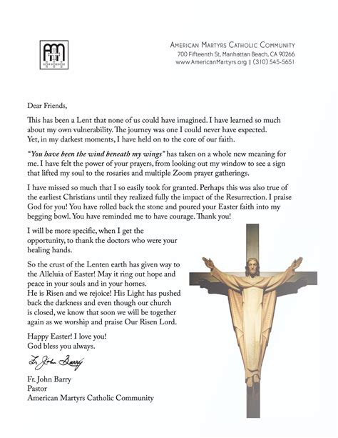 Msgr Barrys Easter Letter Holy Week American Martyrs Church