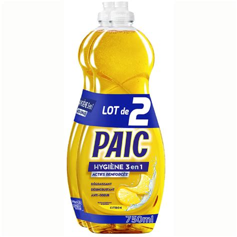 Liquide vaisselle hygiène 3en1 citron PAIC le lot de 2 flacons de