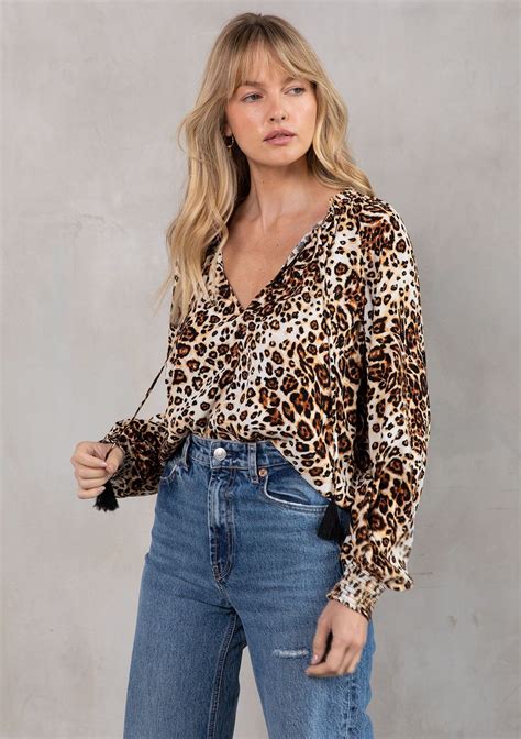 Elegant Leopard Print Peasant Top Lovestitch