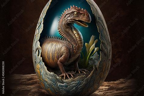 Baby Dinosaur Nesting Out Of An Egg Dinosaur Coming Out Of An Egg