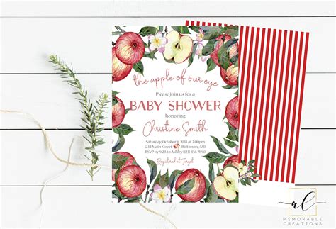 Apple Of My Eye Baby Shower Invitation Apple Baby Shower Invitation