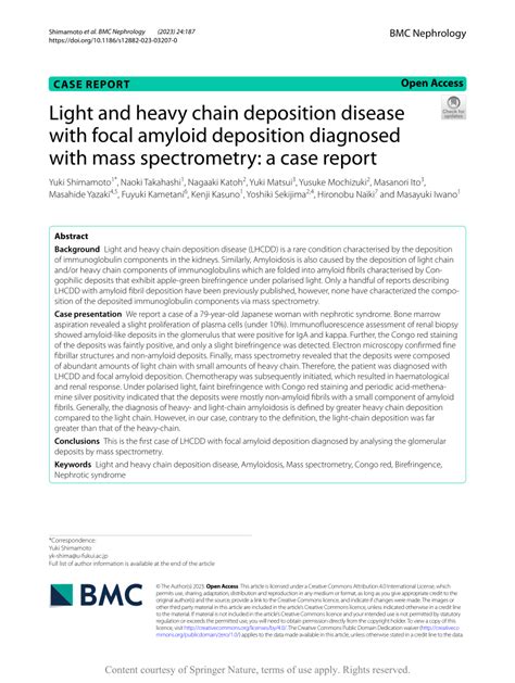 PDF Light And Heavy Chain Deposition Disease With Focal Amyloid