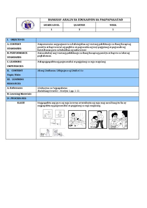 Esp Lesson Plan Banghay Aralin Sa Edukasyon Sa Pagpapakatao Grade