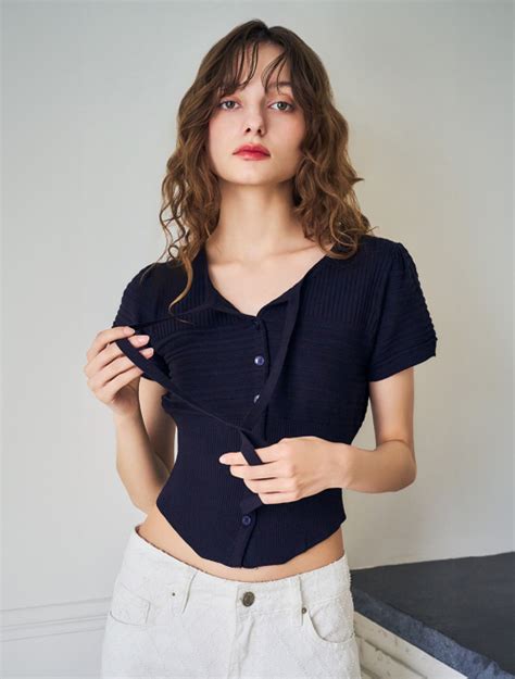 MUSINSA GENERAL IDEA Tie Knit Blouse NAVY WBD2L04534