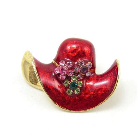 Red Enamel Red Hat Pin Gold Tone Brooch Red By Treasuretrovebytish