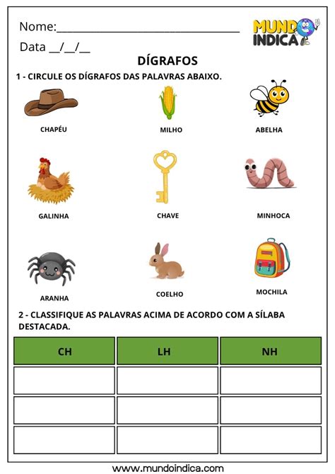 Atividade Digrafos 2 Ano - Atividades de Português 3º Ano com Dígrafos para Imprimir