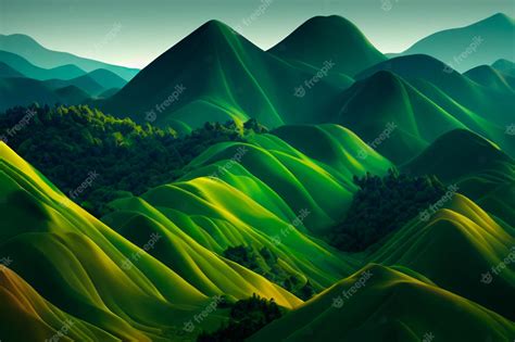 Premium Photo Modern Green Abstract Mountain Landscape As Wallpaper