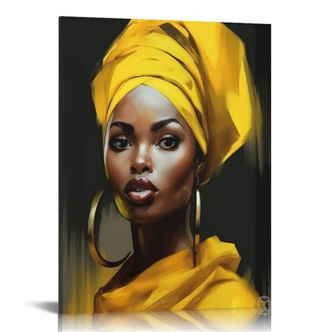 Nawypu African American Canvas Wall Art Abstract Black Woman Art Yellow