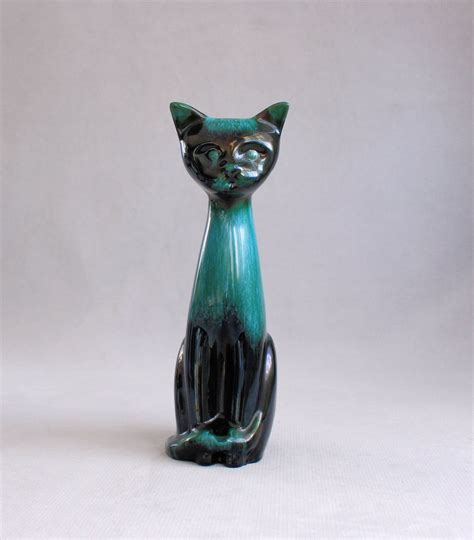 Blue Mountain Pottery Cat Large Cat Tall Cat Figurine Retro Blue