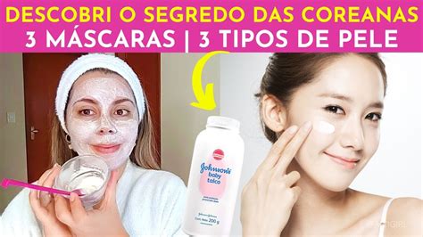 3 MÁSCARAS Técnica coreana usando talco para a pele perfeita YouTube