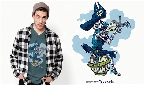 Skeleton Pirate Musician T-shirt Design Vector Download