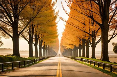 Premium AI Image | a road with trees in autumn