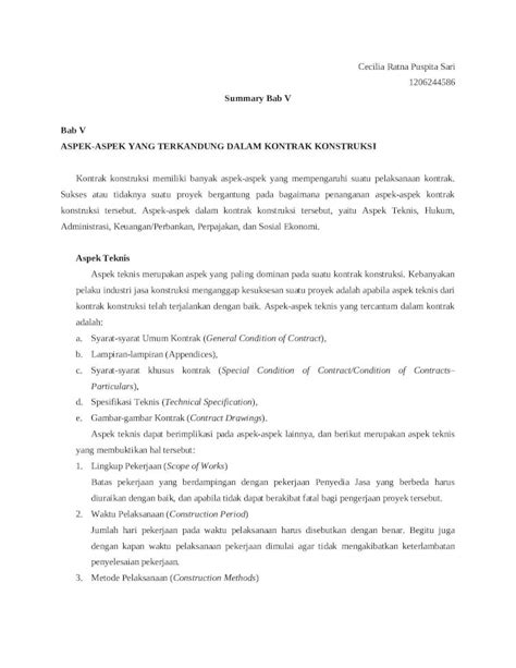 Docx Resume Mengenal Kontrak Konstruksi Di Indonesia Dokumen Tips