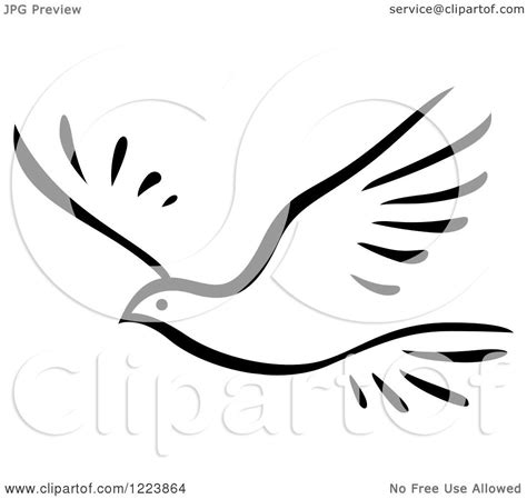 Clipart of a Black and White Flying Dove 3 - Royalty Free Vector ...