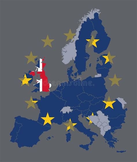 De Vectorkaart Van Eg Lidstaten Met Europese Unie Vlag En Het Uk Koos