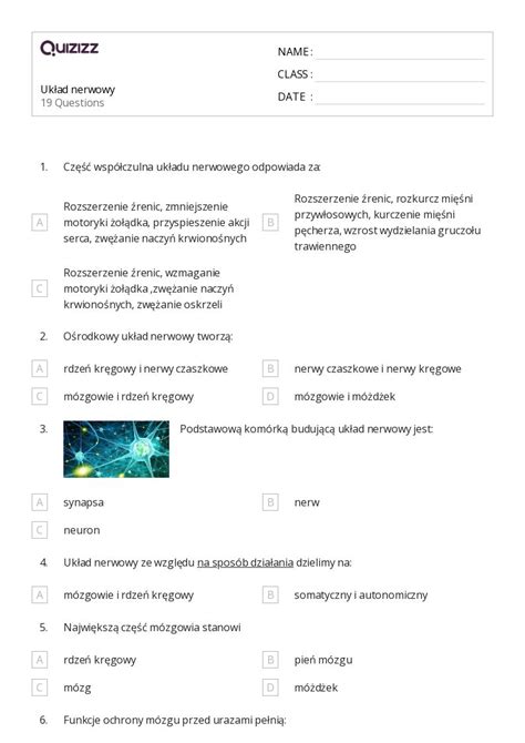 Ponad Uk Ad Nerwowy I Hormonalny Arkuszy Roboczych Dla Klasa W