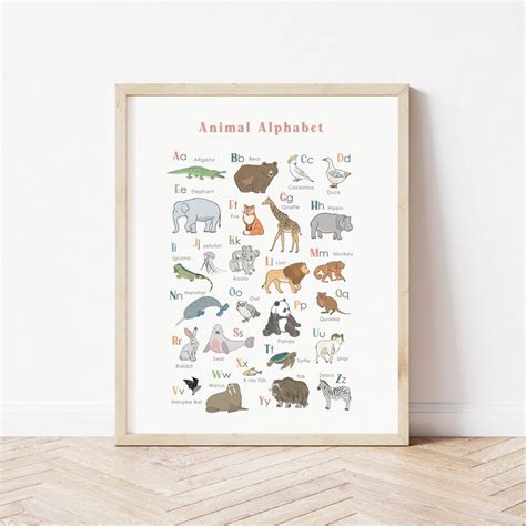 Animal Alphabet Poster Printable Kids Wall Art Abc Animal Etsy