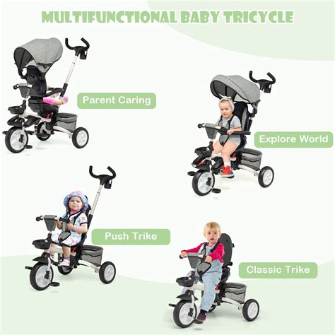 7 In 1 Baby Tricycle Kids Folding Toddler Tricycle Stroller Bike Trike