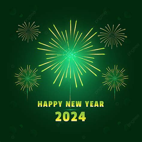 Firework With Text Happy New Year 2024 Green Color Template Vector