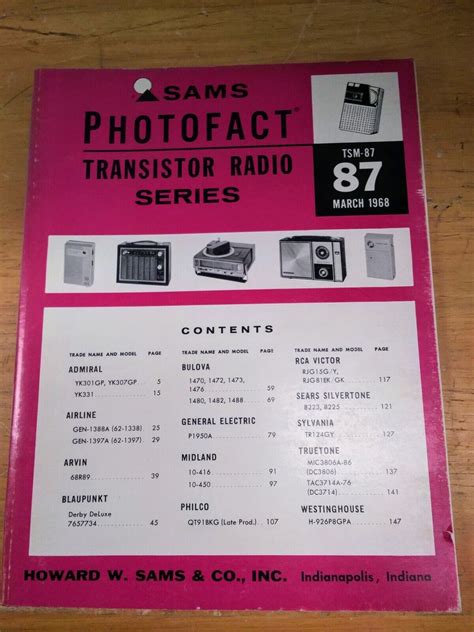 Sams Photofact Transistor Radio Series TSM 87 March 1968 EBay