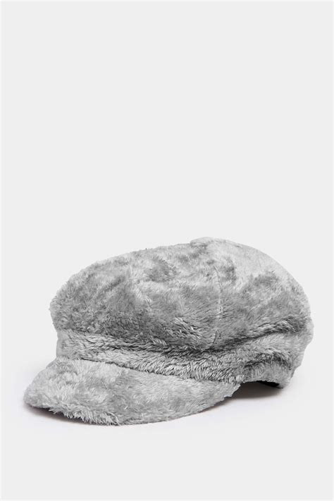 Grey Faux Fur Baker Boy Hat Yours Clothing