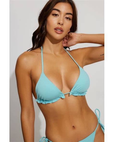 Garage Ruffle Triangle Bikini Top In Blue Lyst