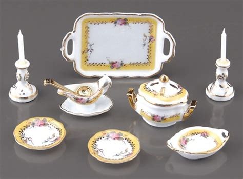 Dollhouse French Rose Dinner Set Reutter Porcelain Miniature Dishes