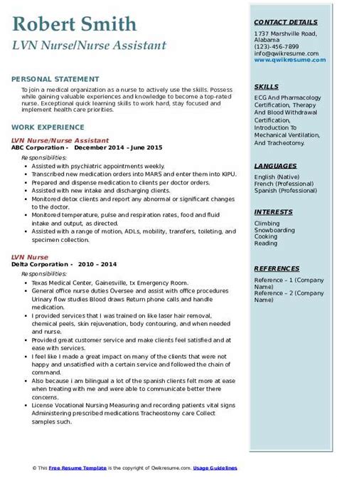 Lvn Resume Template