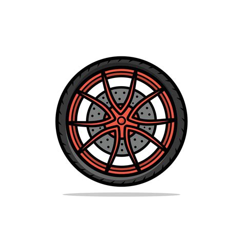 Cartoonish Orange Alloy Car Tire Wheel Isolated Vector Illustration