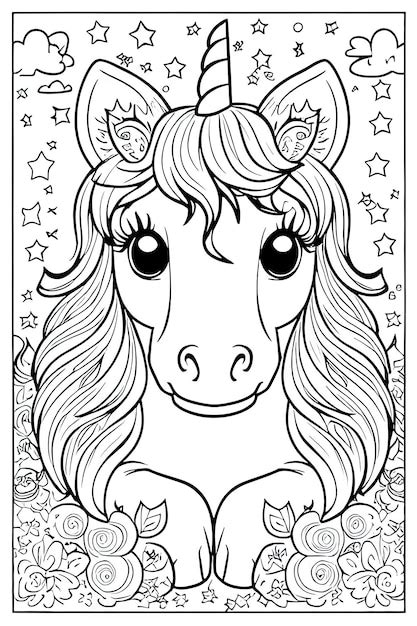 Libro para colorear muy detallado de unicornios para niños Foto Premium