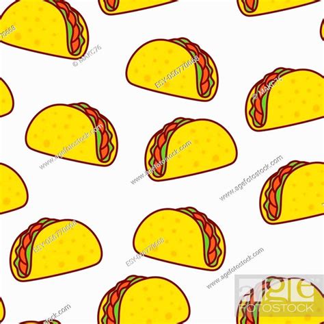 Tacos Seamless Pattern Mexican Food Traditional Tacos Isolated On