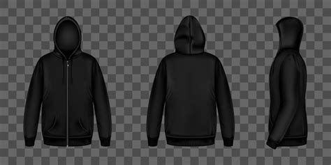 Sudadera Negra Con Cremallera Capucha Y Bolsillos Vector Gratis