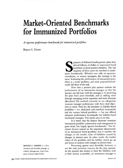 Market Oriented Benchmarks For Immunized Portfolios Portfolio