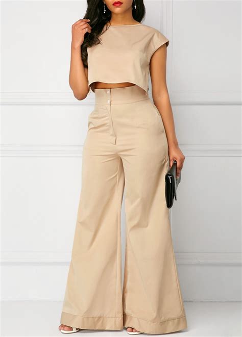 Light Khaki Top And Pocket Wide Leg Pants Usd 35 11