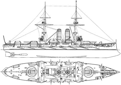 Japanese battleship Mikasa Blueprint - Download free blueprint for 3D modeling