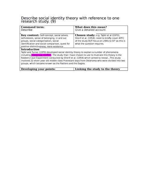 Describe Social Identity Theory With Reference To One Research Study